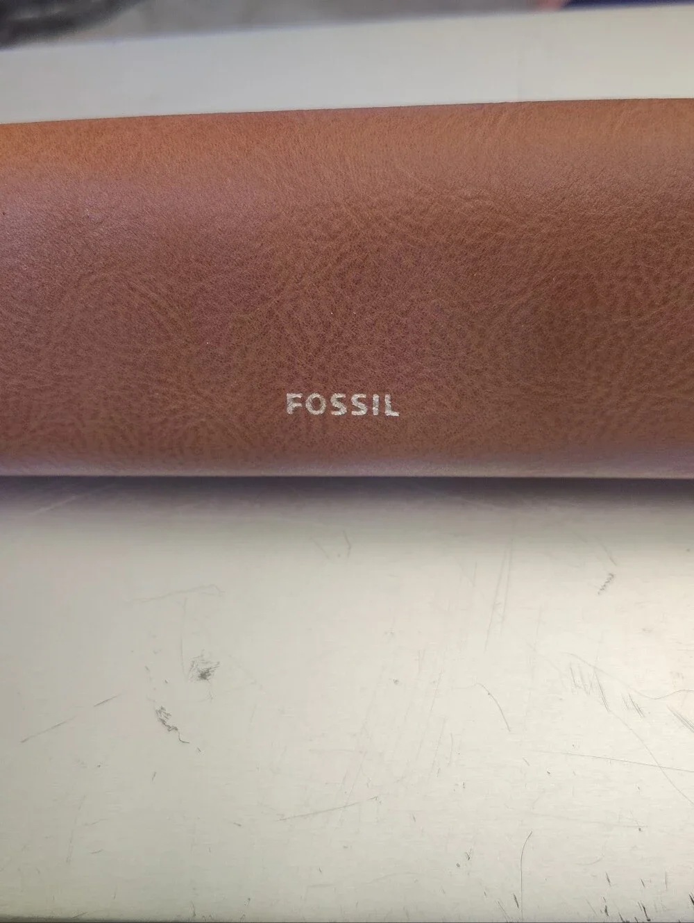 Fossil Glasses Case Brown Faux Leather